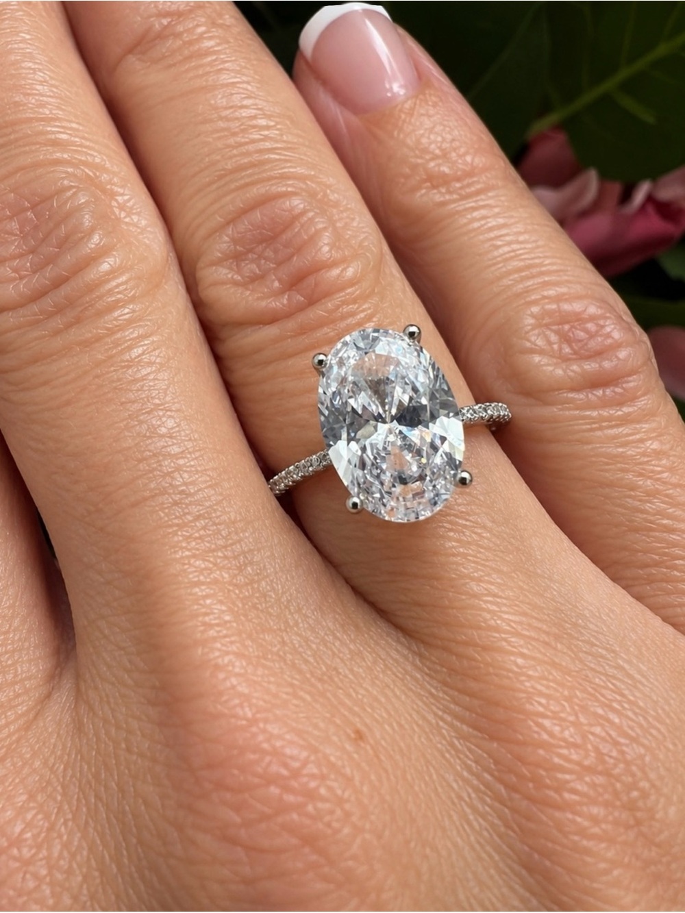 Oval-Cut Cubic Zirconia Pavé Solitaire Ring 3 Carats